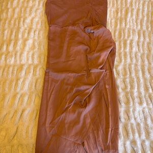 Orange Ruched Strapless Cocktail Dress